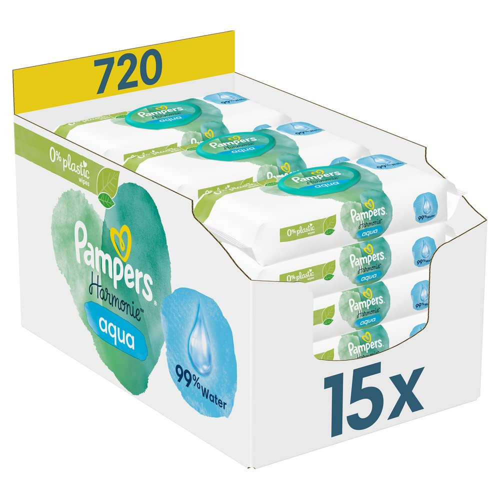 Box na vlhčené ubrousky Opus Ocean of Discovery a Pampers Harmony Aqua Baby, 720 ubrousků (15 x 48), Jemná ochrana pro jemnou pokožku s 99 % vody