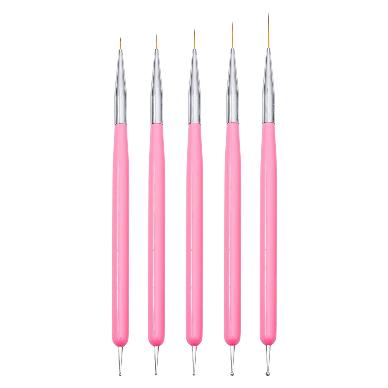 Nagelkunst-Pinsel, 5 Stück, Nailart-Pinsel, Punktierstift-Werkzeuge, Malkunst-Design-Pinsel-Set Für Lange Linien, Dünne Details, Feine Zeichnungsgrößen 7/9/11/15/22 Mm, Schwarz