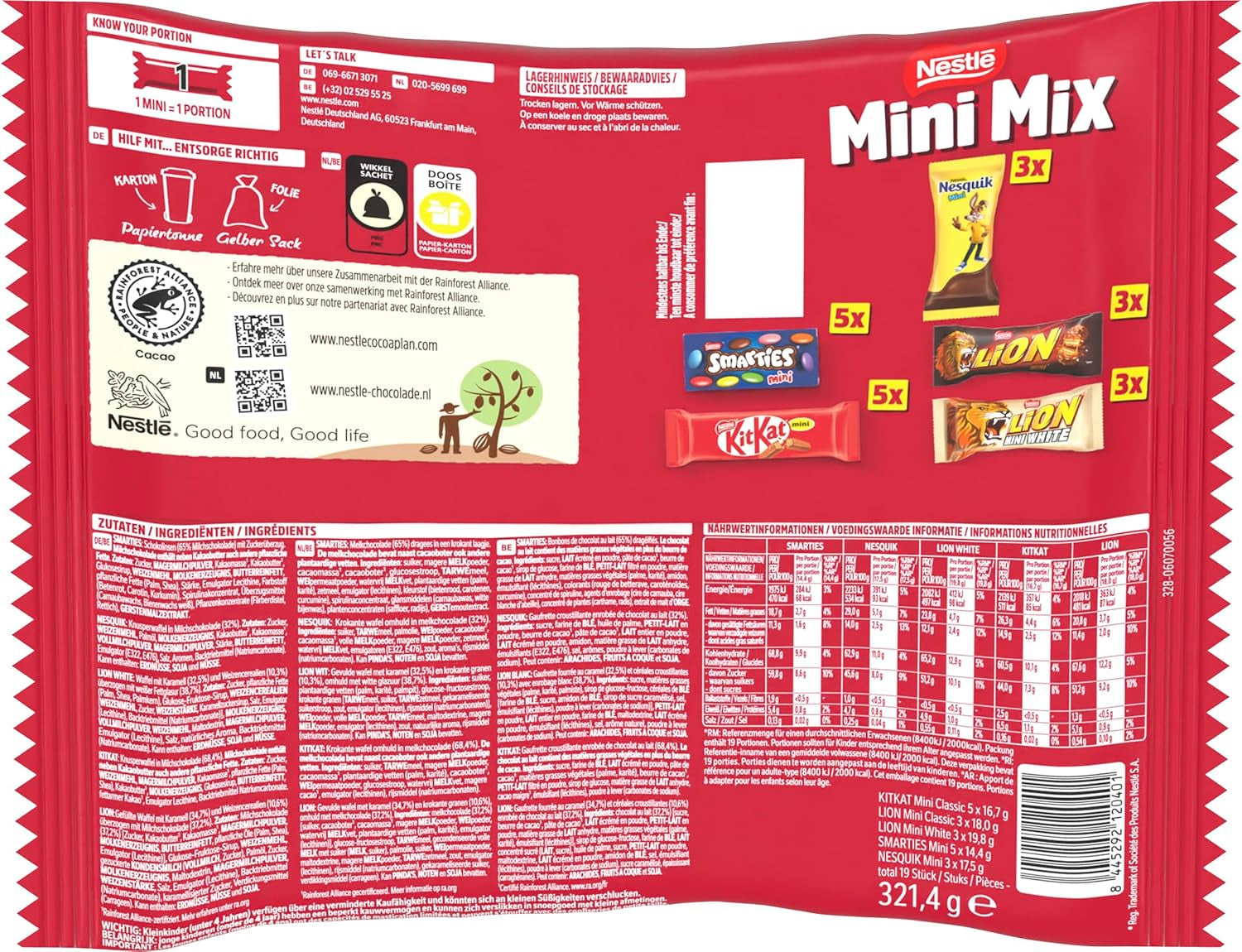 Nestlé Mini Mix čokoládové tyčinky, pět lahodných příchutí, 19 tyčinek, balení 2 ks (1 x 321 g)