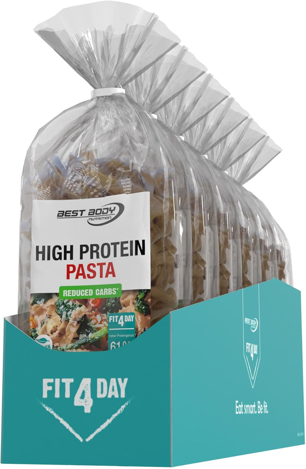 Nejlepší proteinové těstoviny pro tělovou výživu 6 x 200 g - Fit4Day High Protein Tagliatelle - 61 % proteinů, nízký obsah sacharidů, veganské a bez laktózy, bez sóji - vysoce kvalitní hrachový protein - pro nízkosacharidové diety