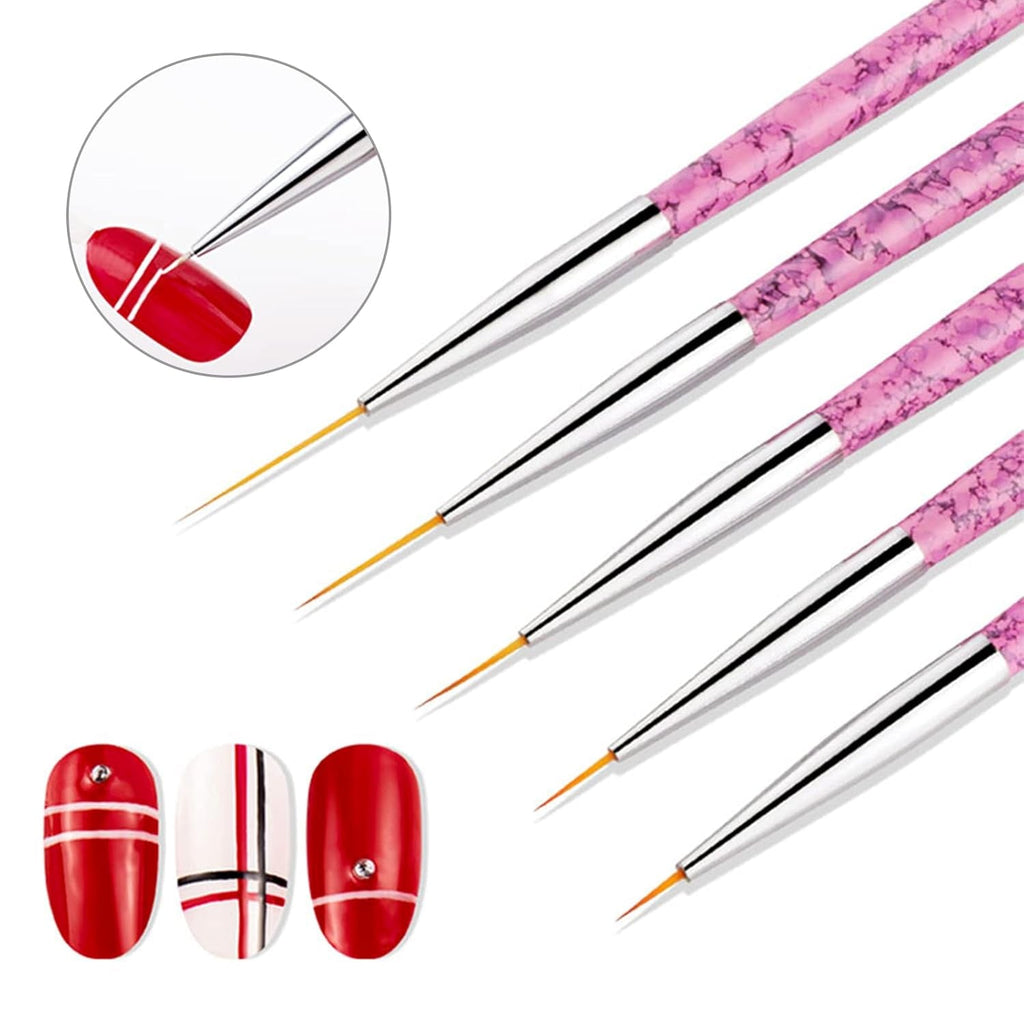 Sularpek Nail Art Liner Pinsel, 5 Stück Profi Detail Fine Nails Gel Nails Brush, Nagel Pinsel Dünn Für Beauty Frauen Nagelstudio (5 Größen, Rosa)