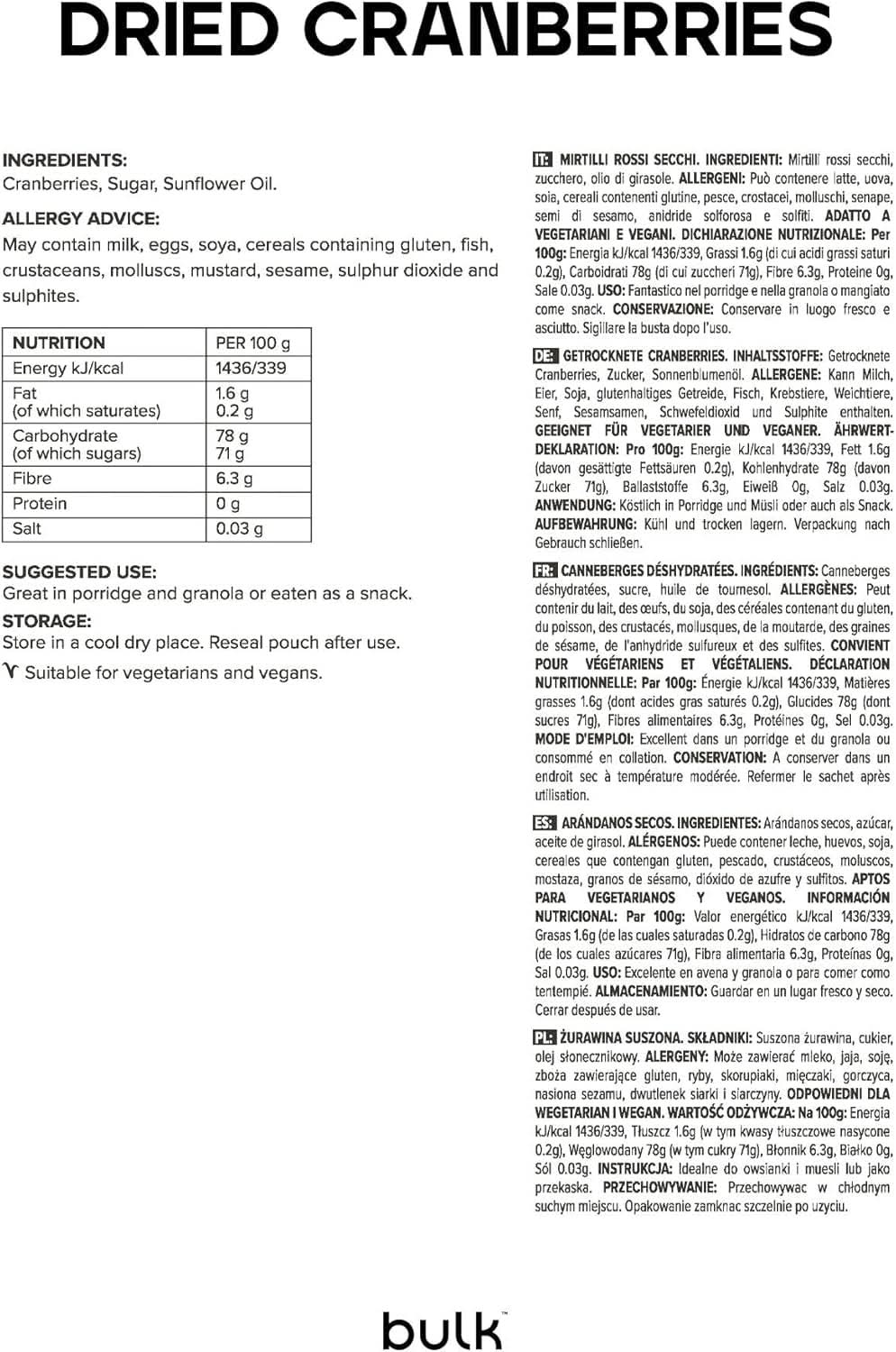 Merișoare uscate în vrac, 500 grame Produse deshidratate Naty Shop