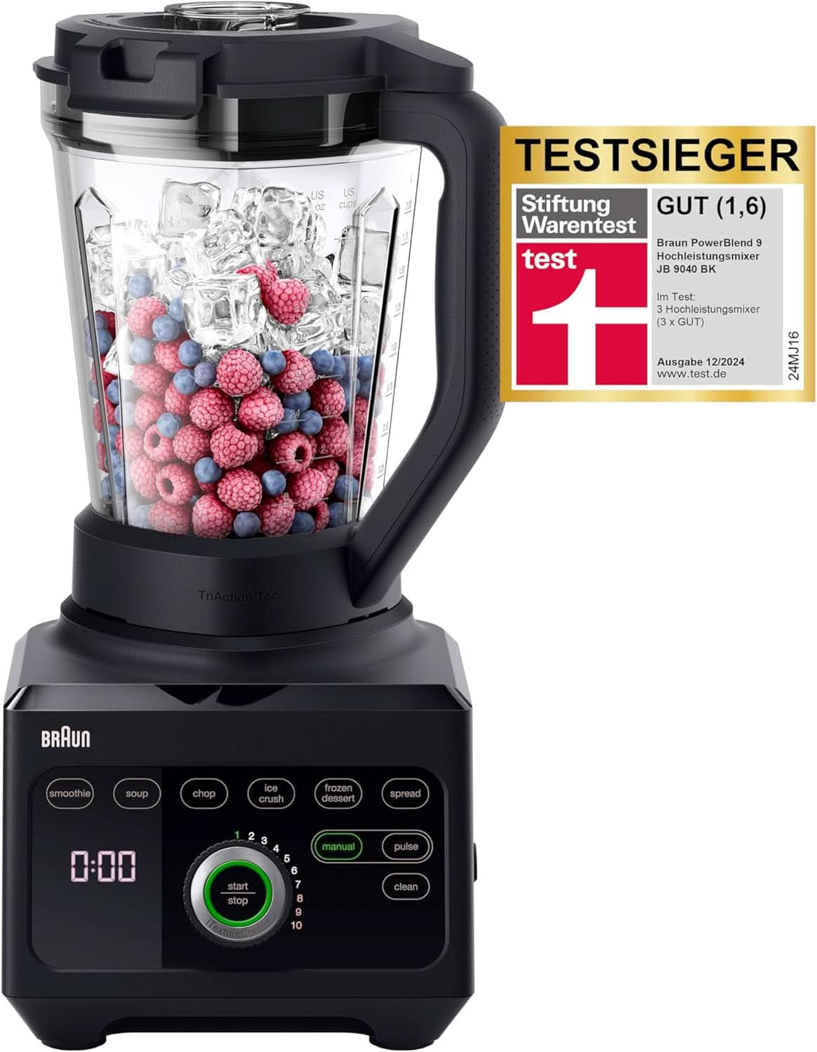 Braun Hochleistungsmixer Powerblend 9 JB9040 – Standmixer Mit Glas-Mixkrug, 18 Mixprogramme, 10 Geschwindigkeiten + Pulsefunktion, Heiße Suppen Funktion, Reinigungsprogramm, Stampfer, 1600 W, Schwarz Kitchen Naty Shop
