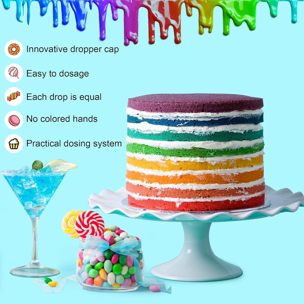 Colorant alimentar, 7 x 12 ml, colorant alimentar lichid foarte concentrat. Set de culori, pentru colorarea aluatului, băuturilor, aromelor, săpunurilor, slime-ului. Decorațiuni pentru torturi, articole de copt (84 ml)