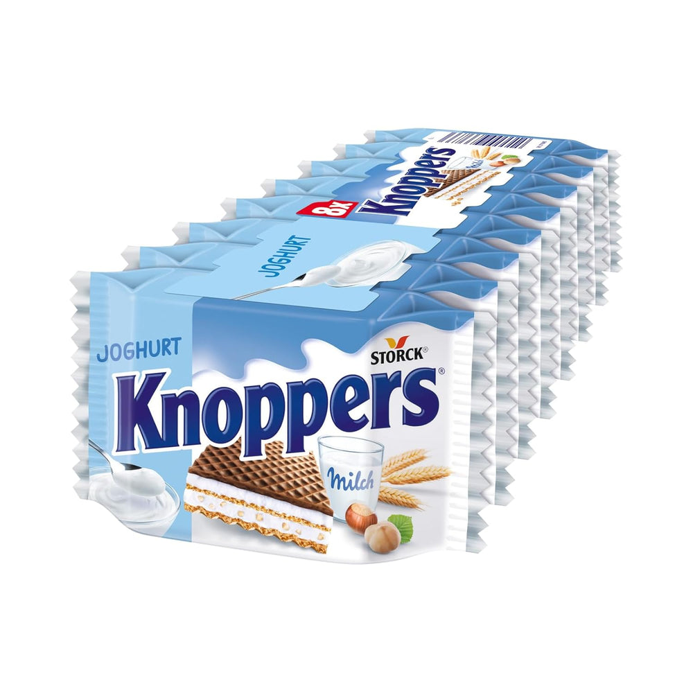 White and Black Knoppers – 8 x 25g – Oplatkové plátky plněné tmavými kakaovými oplatkami, kousky černých sušenek, mlékem a nugátovým krémem