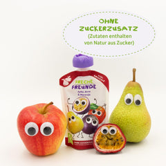 FRECHE FREUNDE Bio Quetschie Jablko, Birne & Maracuja, Fruchtmus mit Obst im Quetschbeutel für Baby from 6. Month, vegan, 6er Pack (6 x 100g)