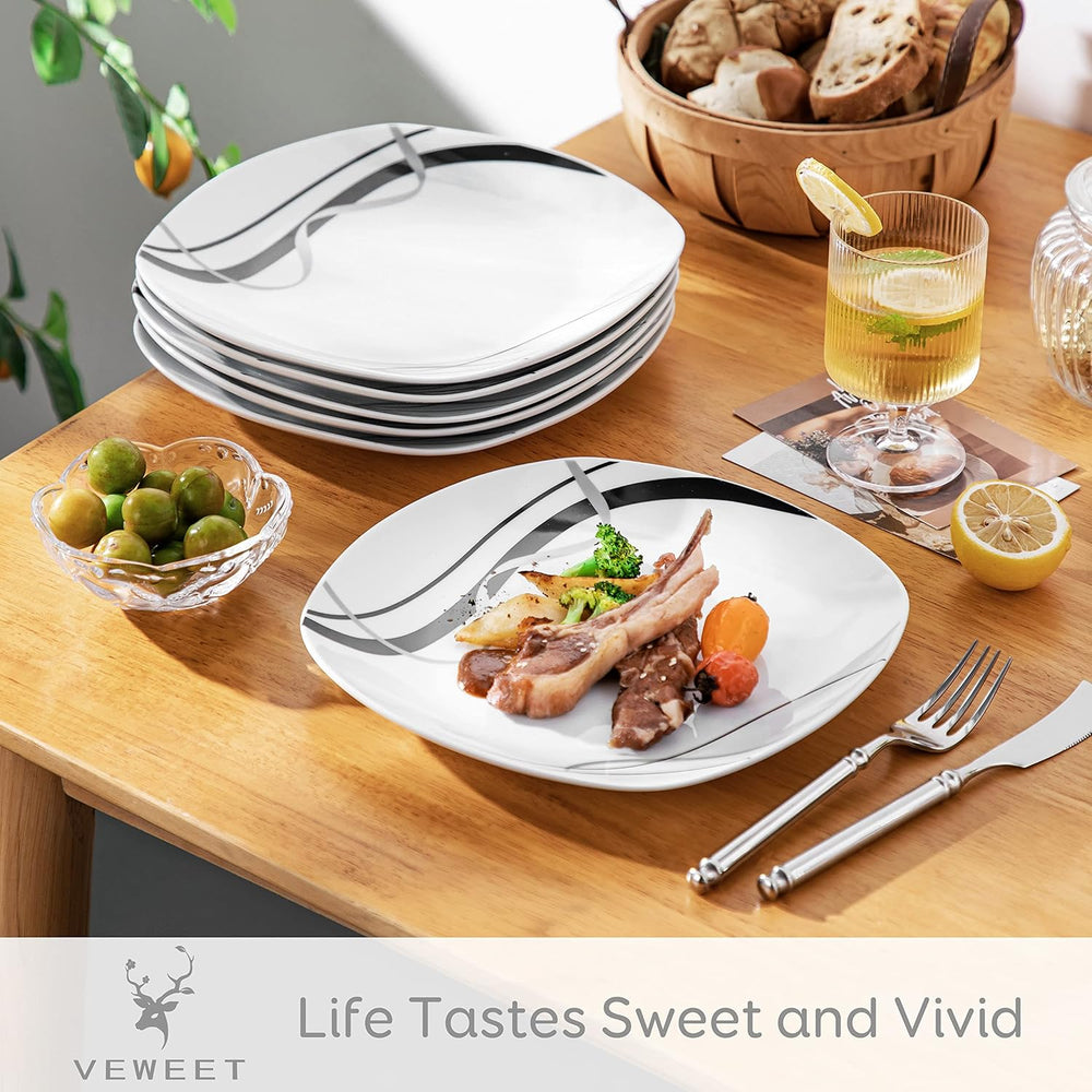 Set de farfurii din porțelan VEWEET FIONA pentru 6 persoane, Ø 24,7 cm, include farfurii pentru desert, farfurii pentru paste, farfurii pentru tort și farfurii pentru micul dejun, potrivit pentru cuptorul cu microunde și mașina de spălat vase
