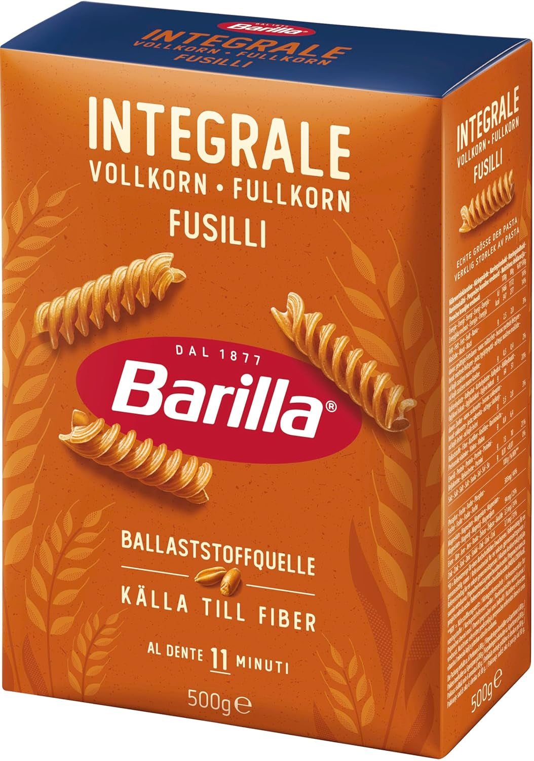 Barilla Pasta Integrale Fusilli – Semolinové těstoviny s přírodní vlákninou, 500 g