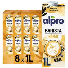 Alpro Barista Haferdrink – Zum Aufschäumen – Vegan und Milchfrei – Von Natur aus laktosefrei – Bohatý na balastní látky, vápník a vitamíny – 8 x 1 L – Haltbar