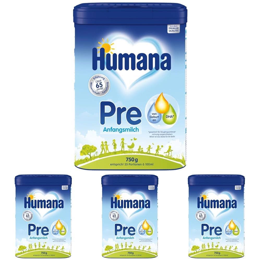 Human Milk Initial PRE, od narození, sušené mléko pro kojence, pouze s DHA a laktózou, 750 g Naty Shop 4 x 750 g Sušené mléko