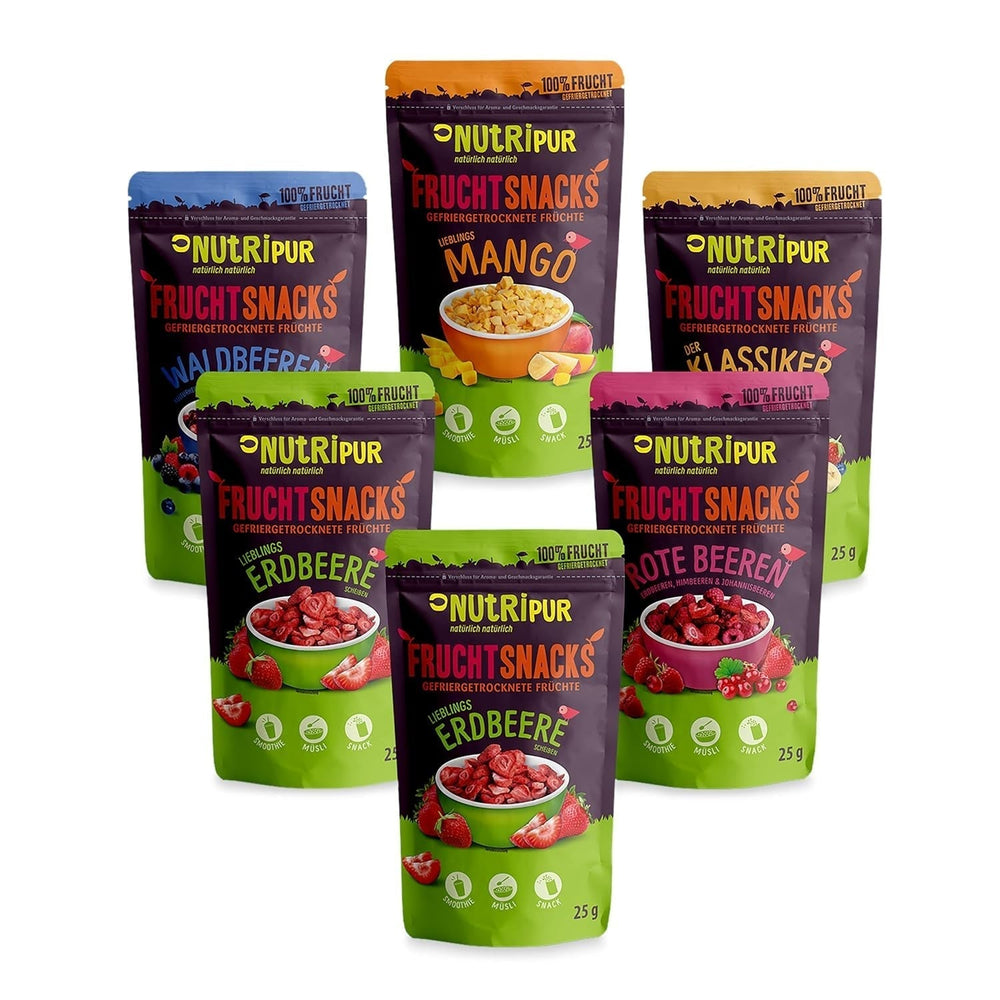 Căpșuni liofilizate 300g: felii de căpșuni uscate neîndulcite - Căpșuni liofilizate cu fructe pure, pline de aromă: fructe de pădure liofilizate - Fructe uscate NUTRIPUR Produse deshidratate Naty Shop 25 G (pachet de 6) Amestec de fructe