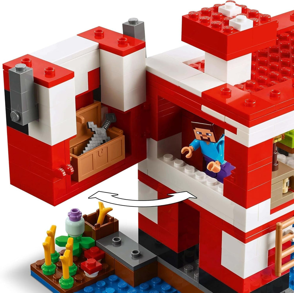 LEGO Minecraft The Mushroom Cow House Videohra Stavební hračka Model Mushroom Land s minifigurkami Steve a další postavy Hrací sada pro chlapce a dívky 8 let 21270 Stavebnice Beuche den LEGO-Store