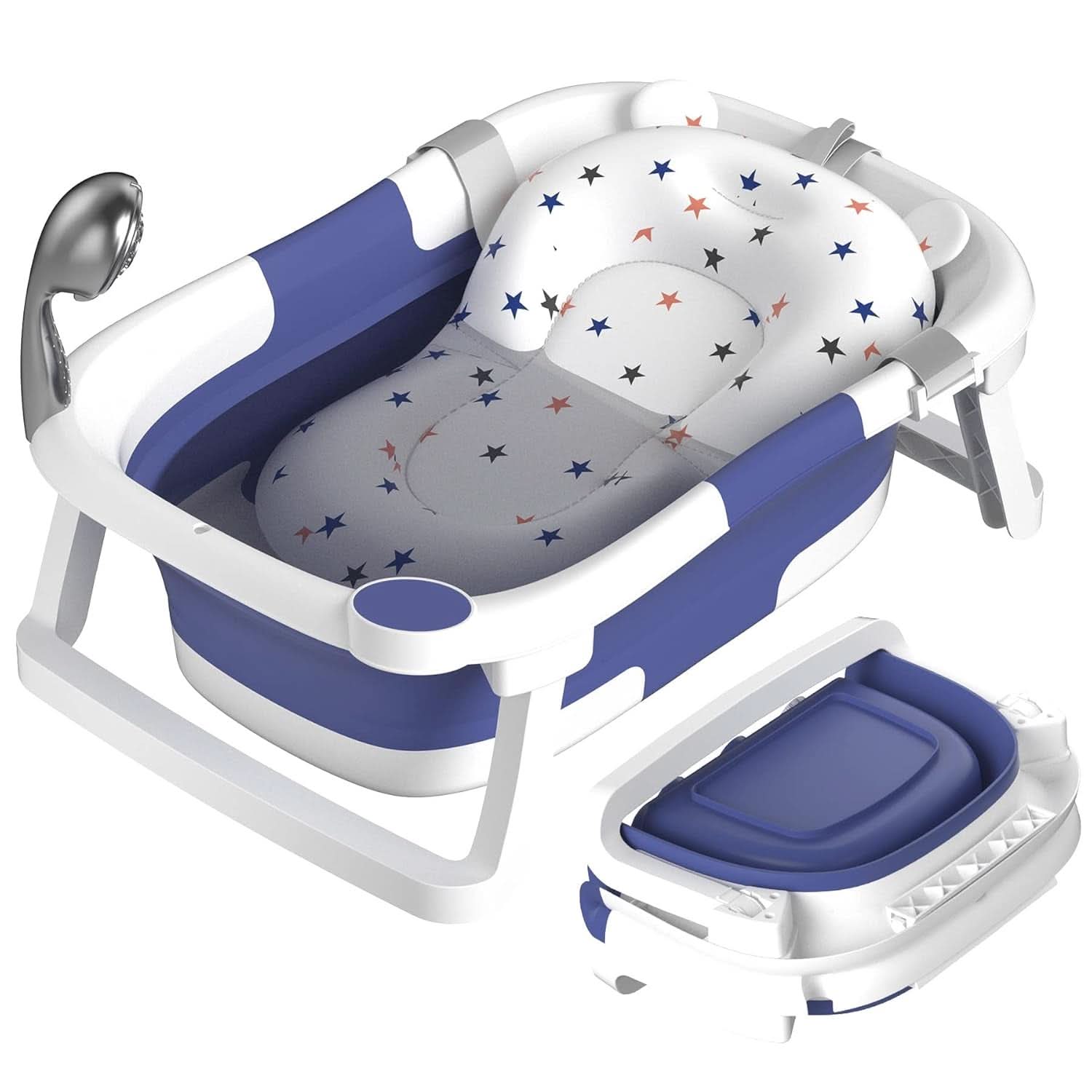 Rabb 1, přenosná vanička pro novorozence a malé děti s protiskluzovou podložkou a odtokovým otvorem. (Bez teploměru) Matka a dítě Naty Shop Blue