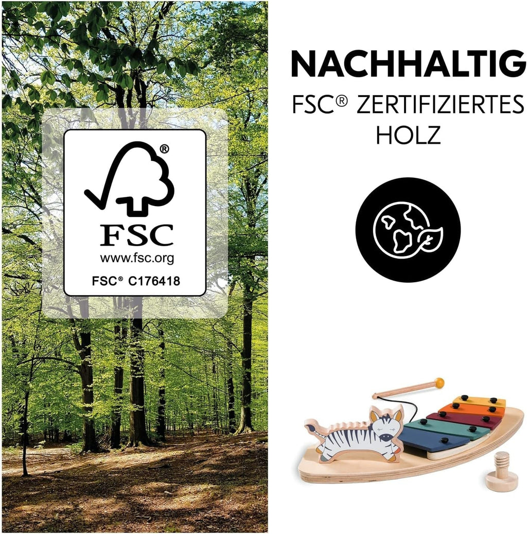 hauck Play Music, Zebra - Xilofon joc muzical de la 12 luni Compatibil cu placa de joc Play Tray pentru Alpha+, Beta+ și Arketa scaun înalt din lemn, jucărie din lemn pentru copii Promovează coordonarea ochi-mână Jucarii Bebe Naty Shop