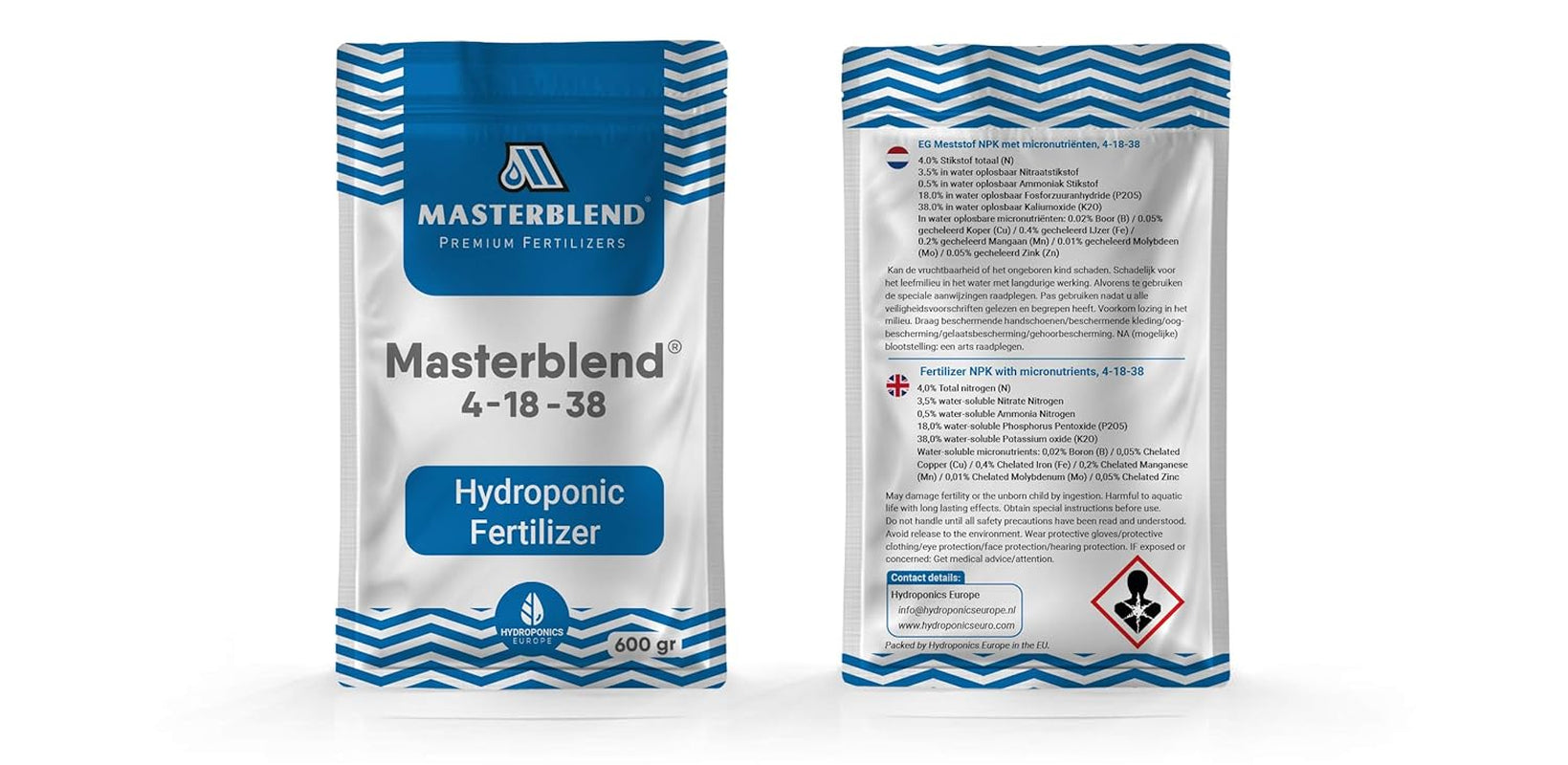 4-18-38 Kompletní sada hydroponických hnojiv | Hydroponický živný systém | Dodávka z EU | 0,75–4,0 kg (1,5)