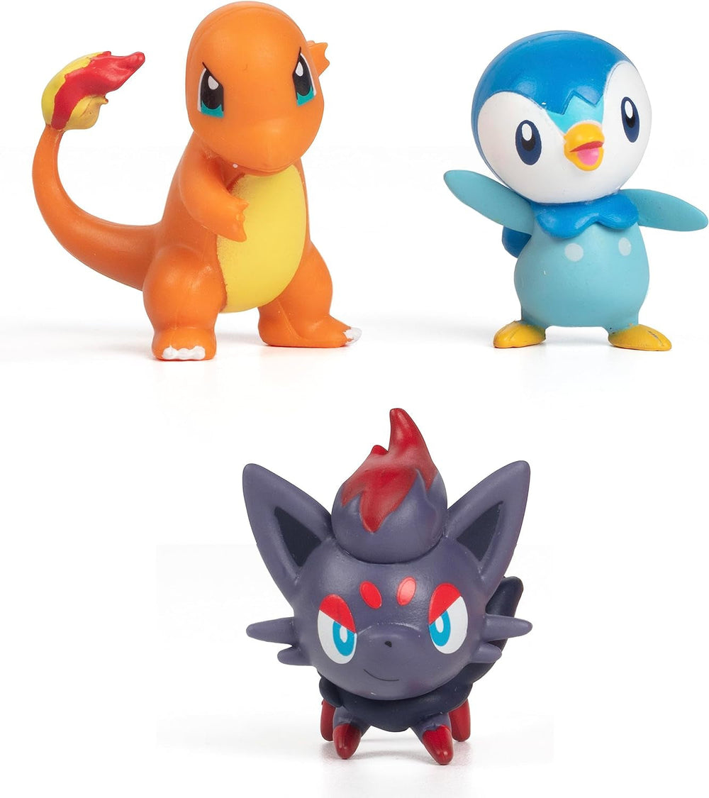 Pokémon Battle připraven! Sada 6dílných figurek - 11,4 cm Ash & Launching Pikachu, 5,1 cm Charmander, Rowlet, Piplup, Zorua - Oficiální licence - Velikonoční dárek pro děti, chlapce, dívky Akční figurky Naty Shop