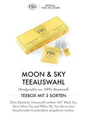 TWG Tea | Moon &amp; Sky Selection | Cutie de ceai cu 3 sortimente | 15 pliculețe de ceai cusute manual din bumbac | Set cadou