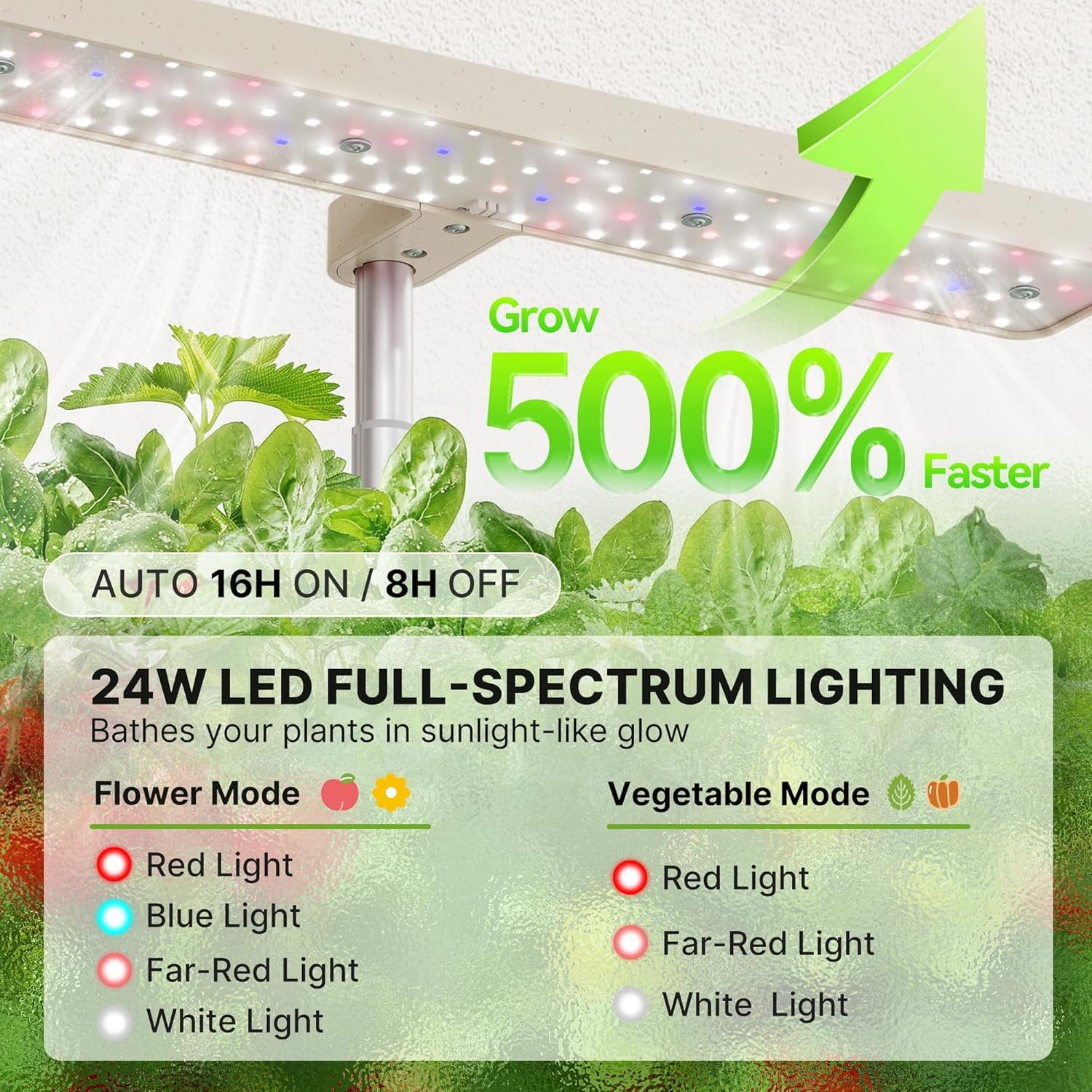 Sada 12 kapslí Hydroponic Grow System, 24W LED vnitřní zahradní lampa, 4L nádrž na vodu s tichým čerpadlem, výškově nastavitelný sázeč bylinek, sada pro vnitřní zahradničení, zahradnické dárky, béžová