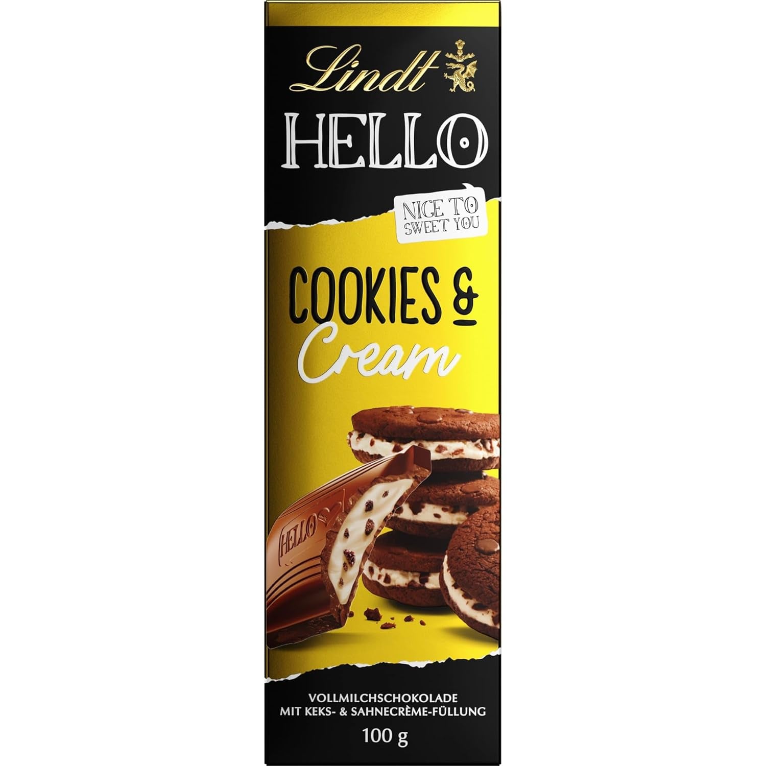 Lindt Hello Cookies & Smetanová čokoláda | Tyčinka 100g | Mléčná čokoláda se sušenkami a krémovou náplní | Čokoládová tyčinka | Čokoládový dárek
