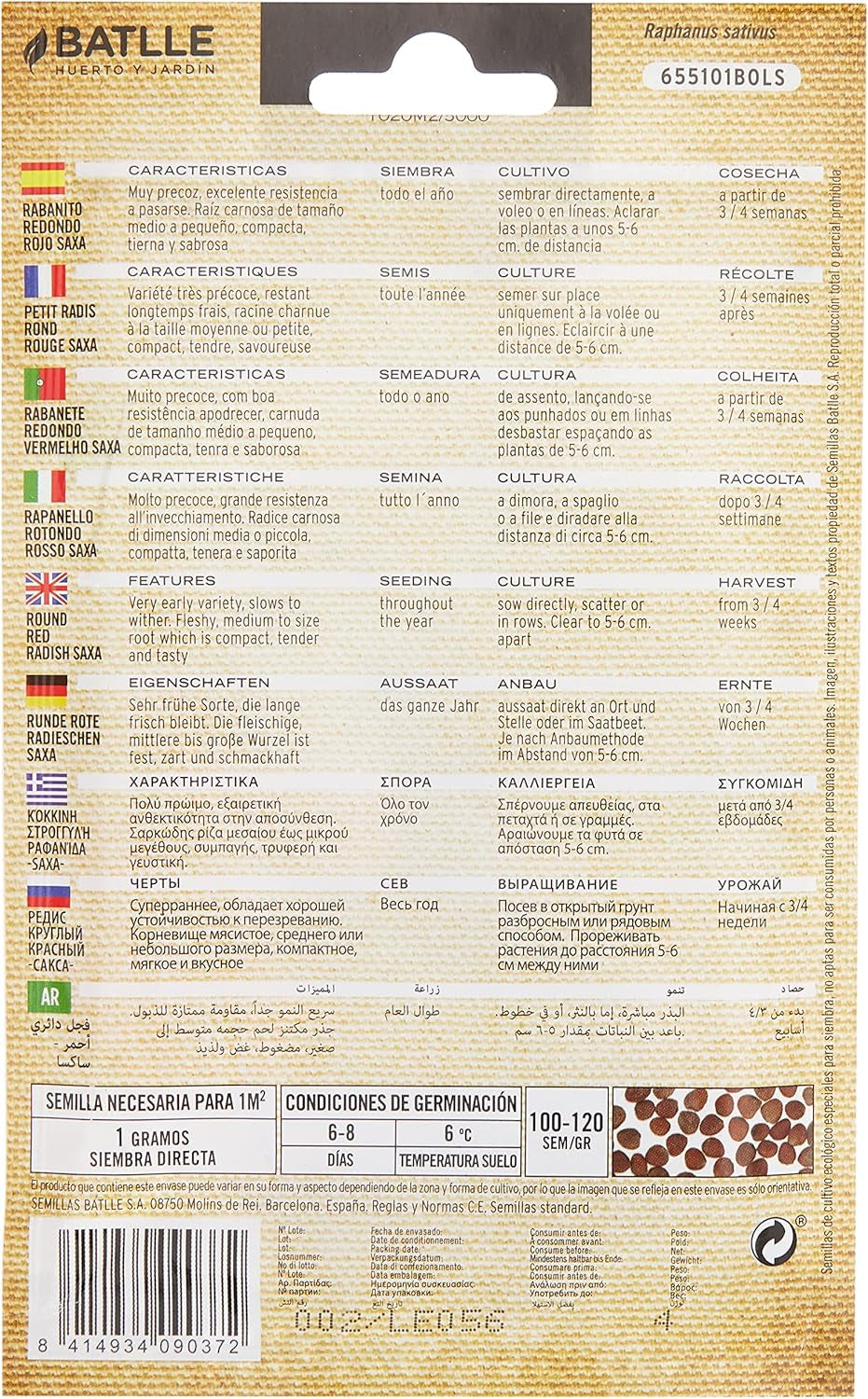 Bio Samen - Runde Rote Radieschen Saxa (120 Samen - Bio)