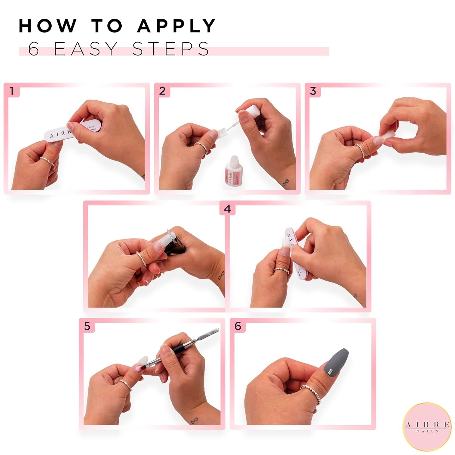 AIRRE 500 Unghii cu Gel Profesionale și 3 Pile cu Cutie - (10 Mărimi) Unghii False Semilună Franceze, Pentru Saloane și Uz Acasă, Tăiere, Pilire și Modelare, Gel UV/LED, Ojă și Nail Art (Natural)