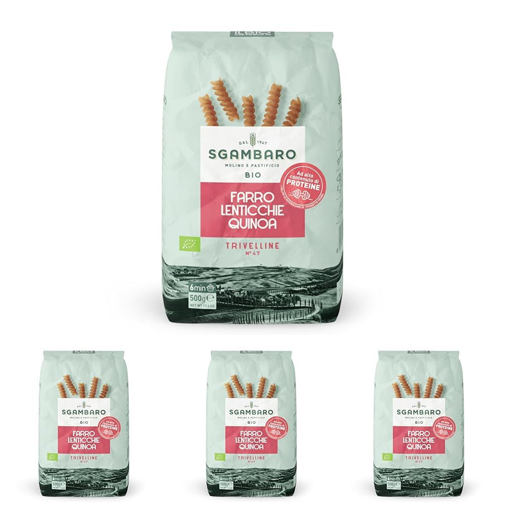 Bio těstoviny Trivelline N.47 - 500g se špaldovou moukou, čočkovou moukou a quinoa moukou - Bohaté na bílkoviny, zdroj vlákniny a bílkovin
