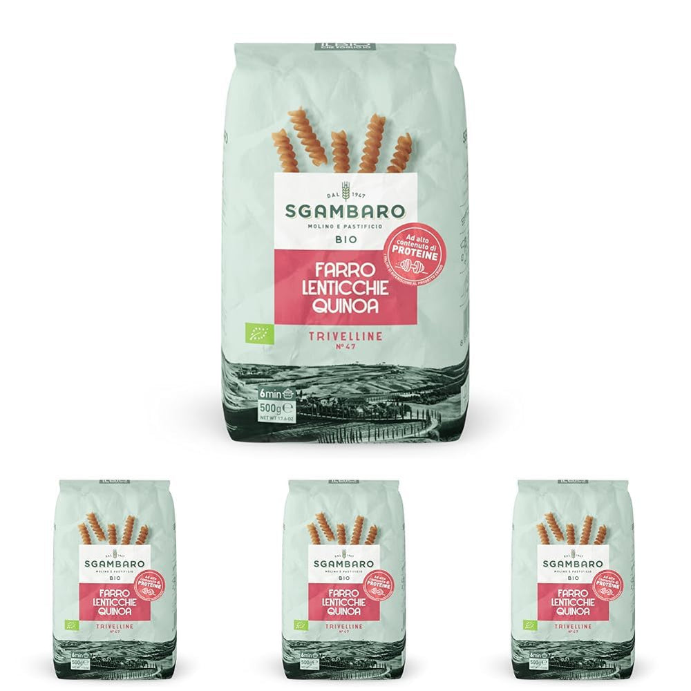 Bio těstoviny Trivelline N.47 - 500g se špaldovou moukou, čočkovou moukou a quinoa moukou - Bohaté na bílkoviny, zdroj vlákniny a bílkovin