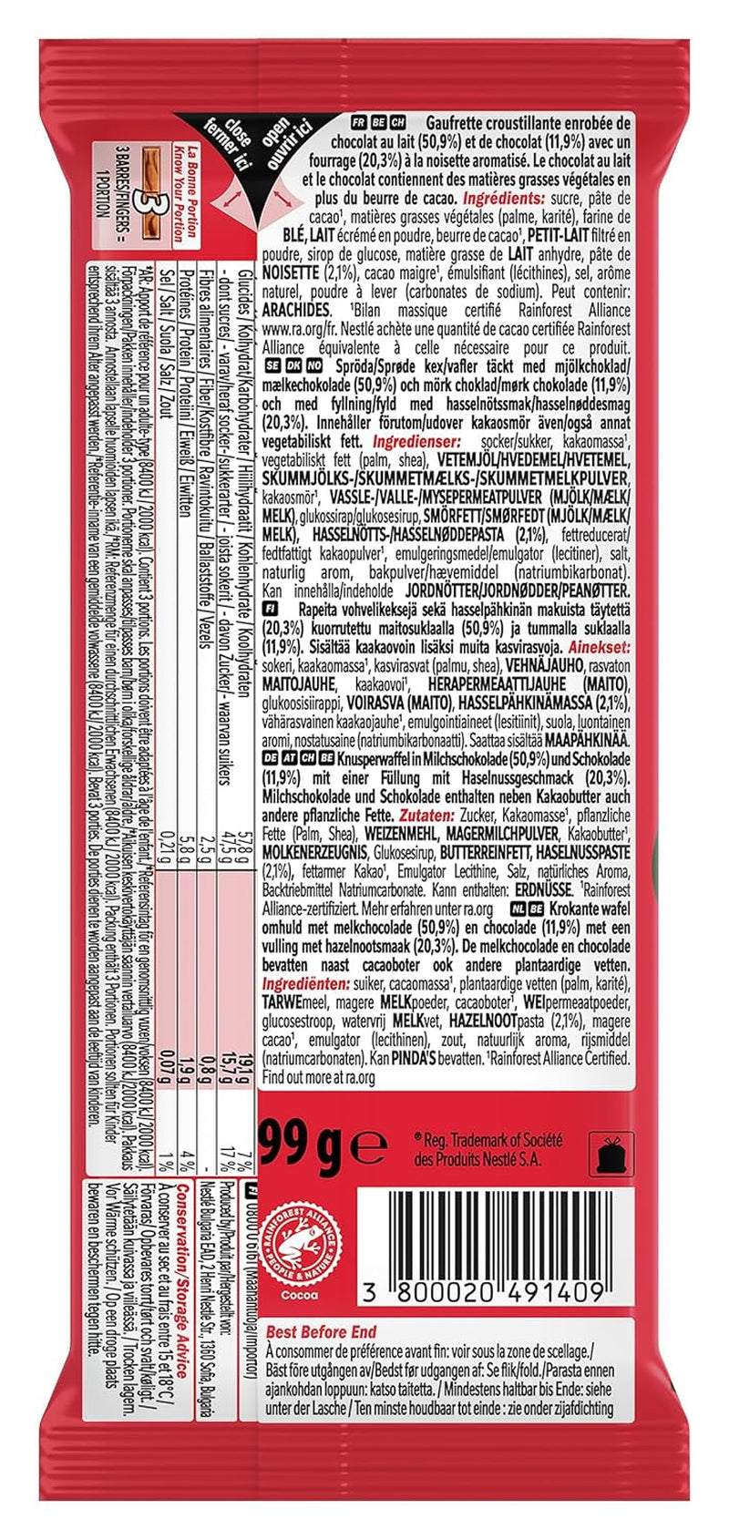 Nestlé Lísková tyčinka Křupavá oplatka se smetanovou lískooříškovou náplní a mramorovaným čokoládovým obalem 2 balení (1 x 99 g)