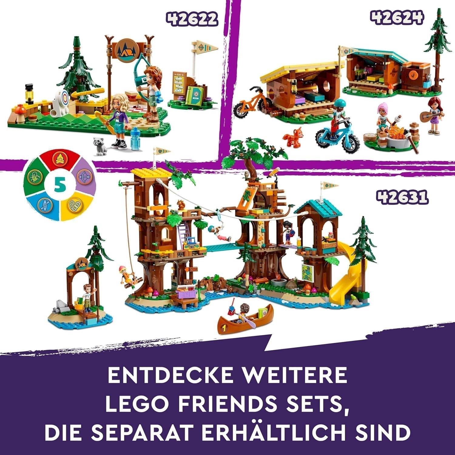 LEGO Friends Lukostřelba v dobrodružném táboře Dětská stavebnice s lukem a šípem, 2 figurkami a umyvadlem, pro dívky a chlapce Věk 6+ 42622 Stavebnice Besuche den LEGO-Store