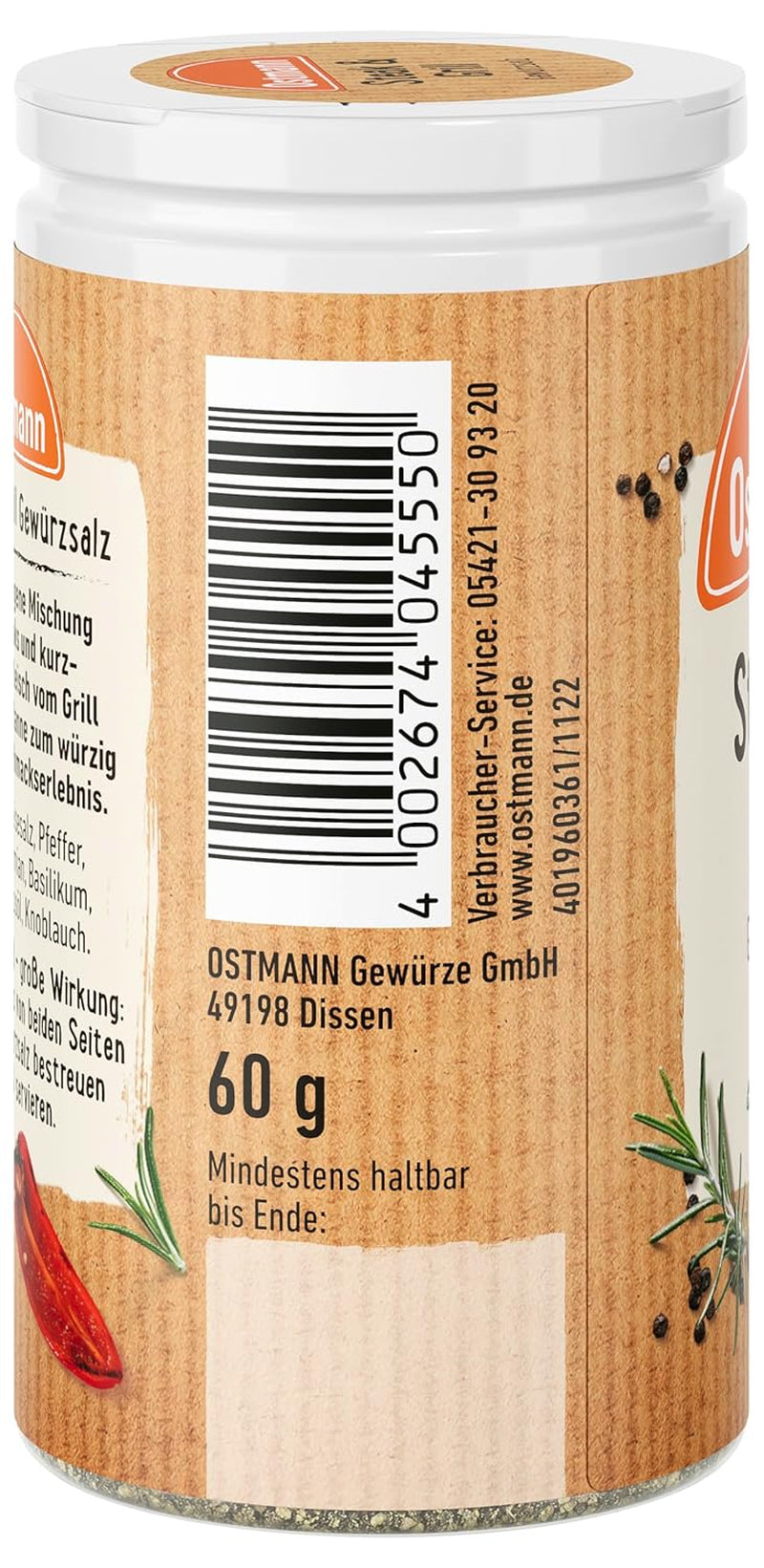 Ostmann Gewürze – Steak & Grill Gewürzsalz, leckeres Gewürzláz zum Grillen & Anbraten von würzigen Steaky, ideální auch für Grillgerichte ohne Fleisch, 60 g