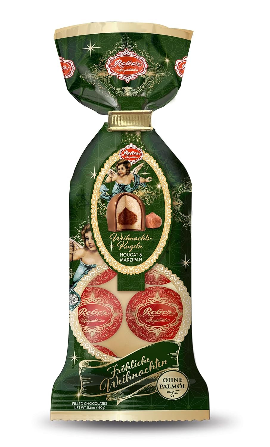 Reber Mozart kuličky s hořkou čokoládou, balení 6 ks s marcipánem a nugátem, veganské - 1 x 120 g