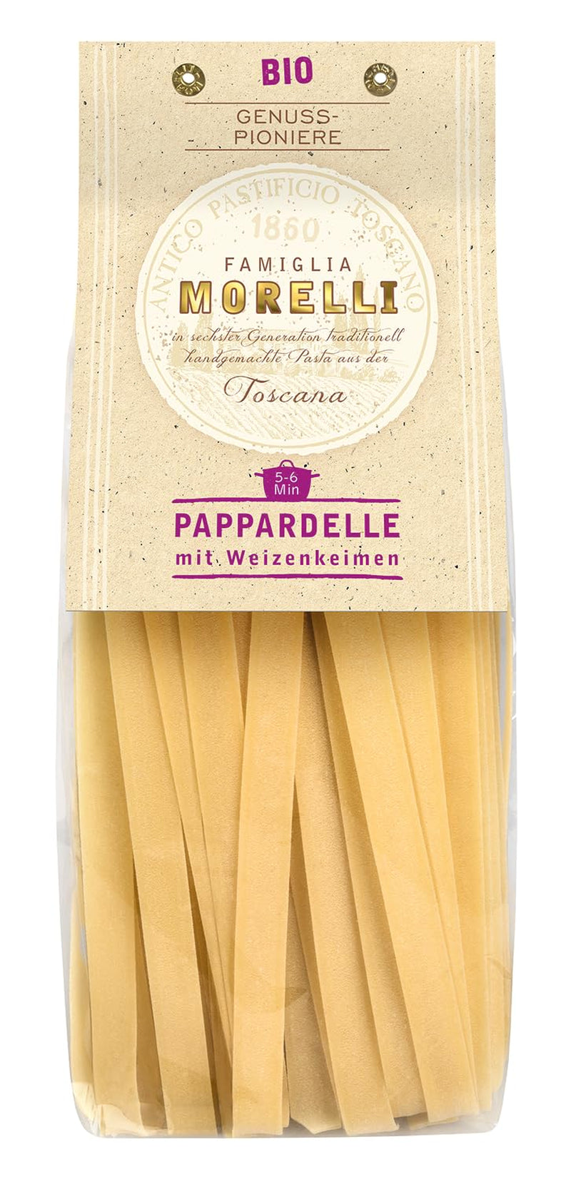 BioGourmet Pappardelle s pšeničnými klíčky - BIO široké těstoviny na dušená jídla a omáčky - s extra živinami | 500 g BIO a Vegan