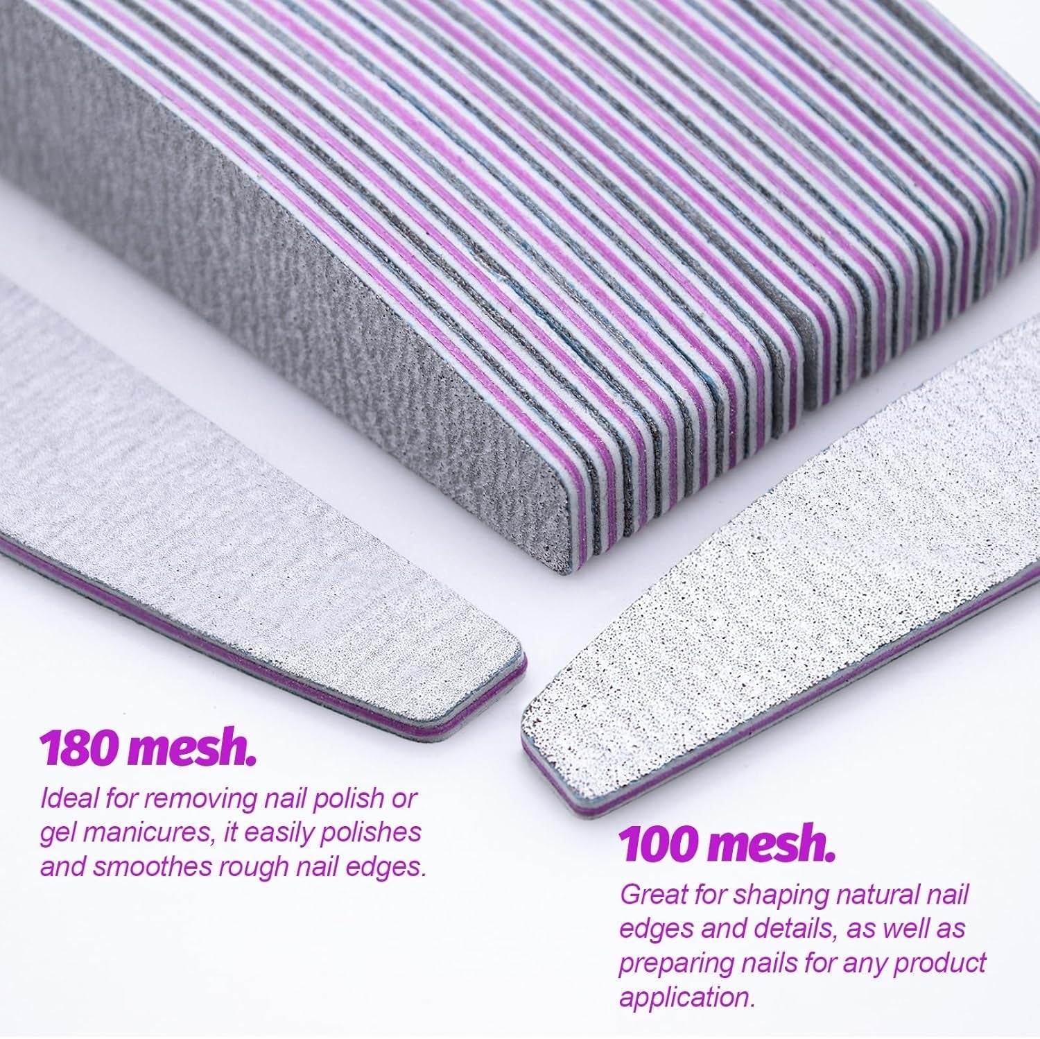 50 Stück Nagelfeile 100/180, Halbmond Nagelfeilen Für Gelnägel, Doppelseitige Nagelfeilen Set, Nail File, Grit Einweg Nail Feilen Für Nagelstudios DIY Nail Art Zuhause, Weiß