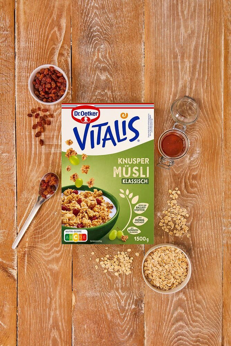 Oetker Vitalis klasické křupavé müsli: velké balení křupavého snídaňového müsli s rozinkami, 1 balení, 1,5 kg