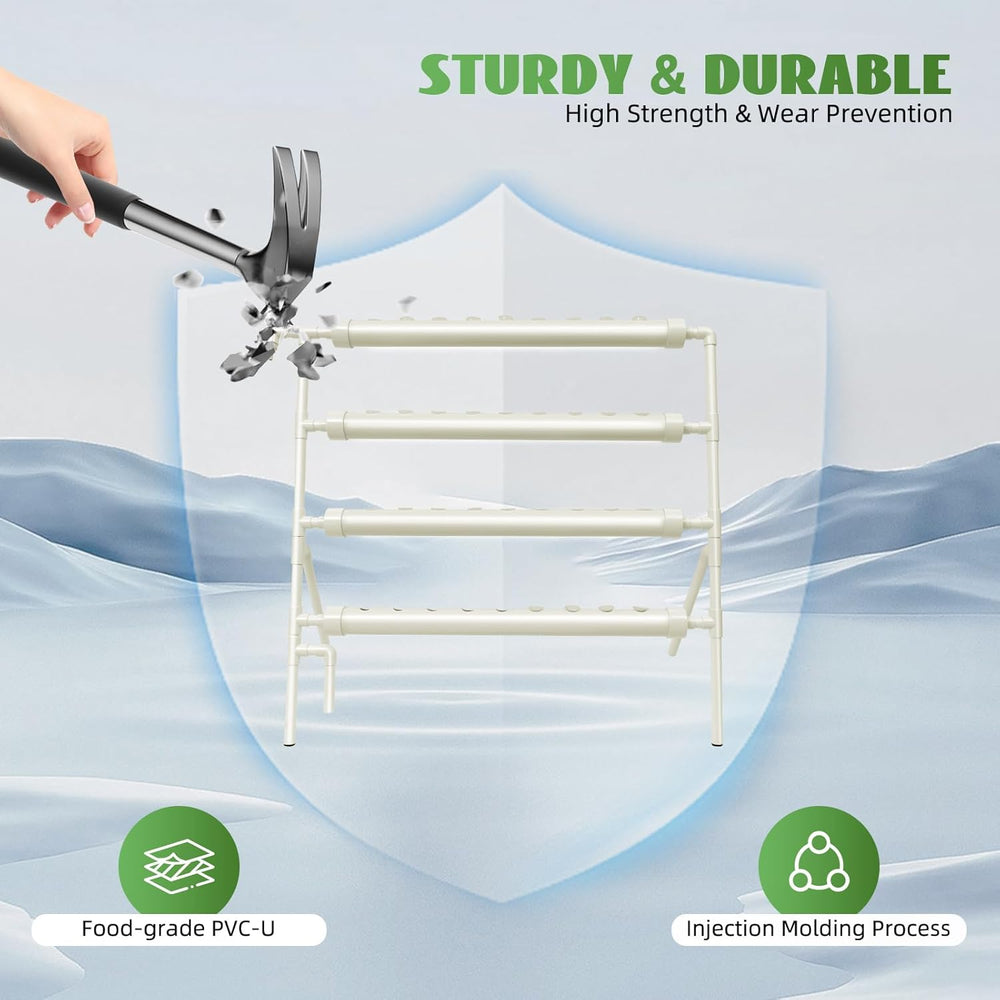 Hydroponický systém, věžová sada pro hydroponické pěstování, 4patrový podstavec s 36 sázecími otvory, systémy pro pěstování rostlin bez půdy pro zahradu, kanceláře a další vnitřní a venkovní prostory