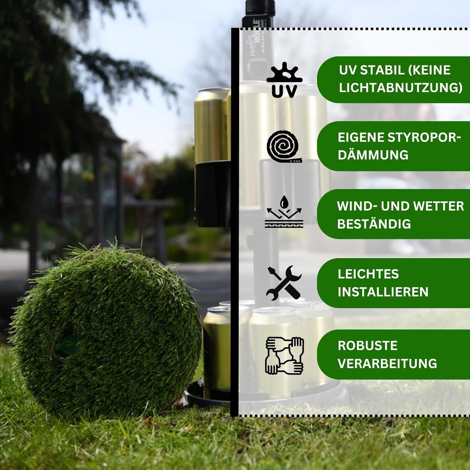 Hopfenhöhle Kunstrasen-Deckel I Innovatives Design I Wetterfest Und Uv-Stabil I Inklusive Wärmedämmung Und Entlüftungsventil I Perfekte Tarnung