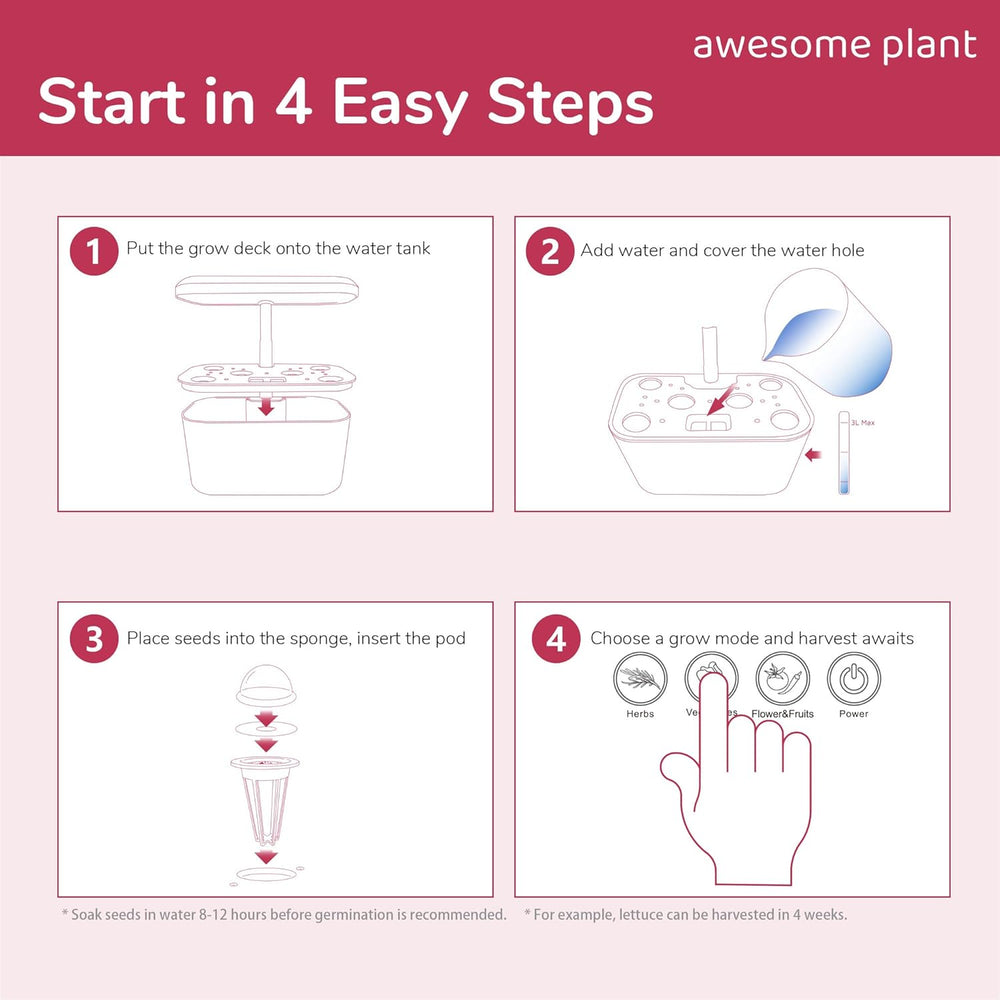 Sada 6Pro Hydroponic Grow System Kit (6 kapslí), sada pro vnitřní zahradnictví s 3l nádrží na vodu, 3 režimy pěstování a tichým čerpadlem, sada pro domácí pěstování bylinek a salátů, nastavitelná výška až 33,0 cm, bílá