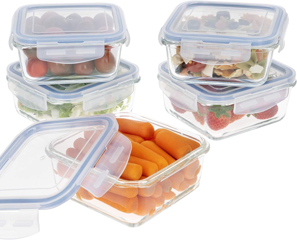 Max Home Pachet 8 recipiente etanșe din sticlă, cutie de prânz din sticlă pentru microunde, recipiente resigilabile pentru alimente, 550 mililitri, capace transparente, recipiente pentru alimente (16538) Cutii depozitare alimente Naty Shop