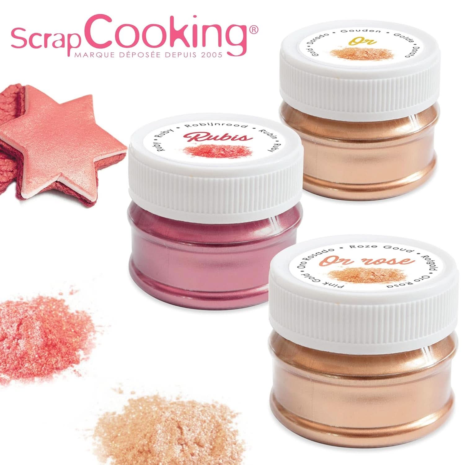 ScrapCooking, sada 3 potravinářských barviv, zlatá, růžovo-zlatá a rubínová, metalické odstíny, 3 x 5 gramů Naty Shop