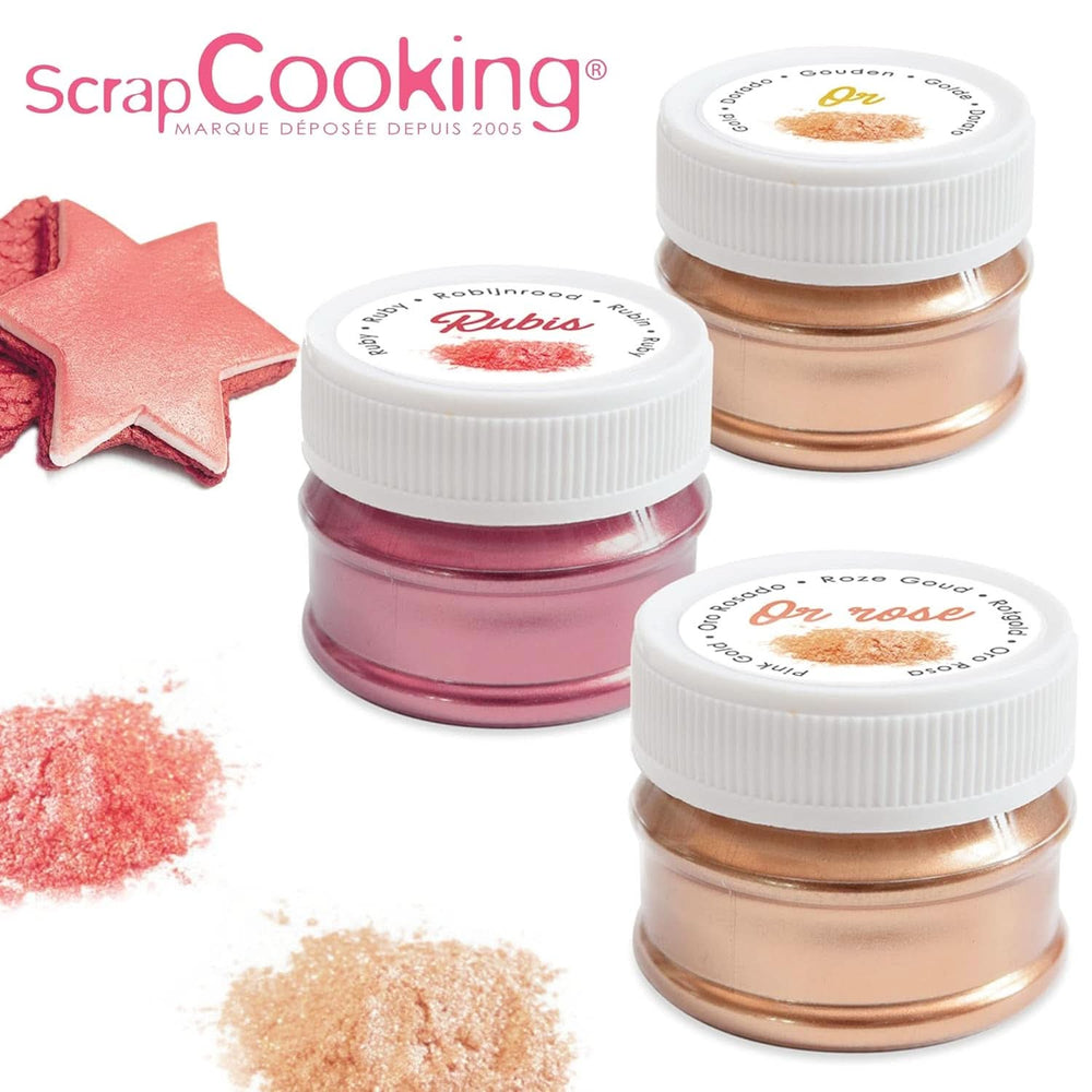 ScrapCooking, sada 3 potravinářských barviv, zlatá, růžovo-zlatá a rubínová, metalické odstíny, 3 x 5 gramů Naty Shop
