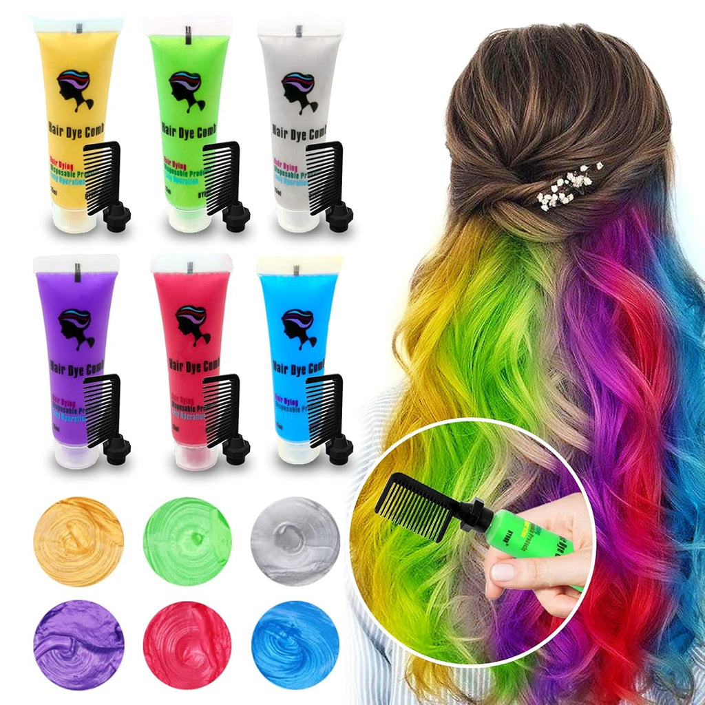 Byhoo 6PCS Vopsea de păr temporară pentru păr negru, cretă de păr, vopsea de păr lavabilă, idee de cadou pentru fete, cadou de ziua de naștere pentru adolescenți. Vopsea pentru par Naty Shop 01