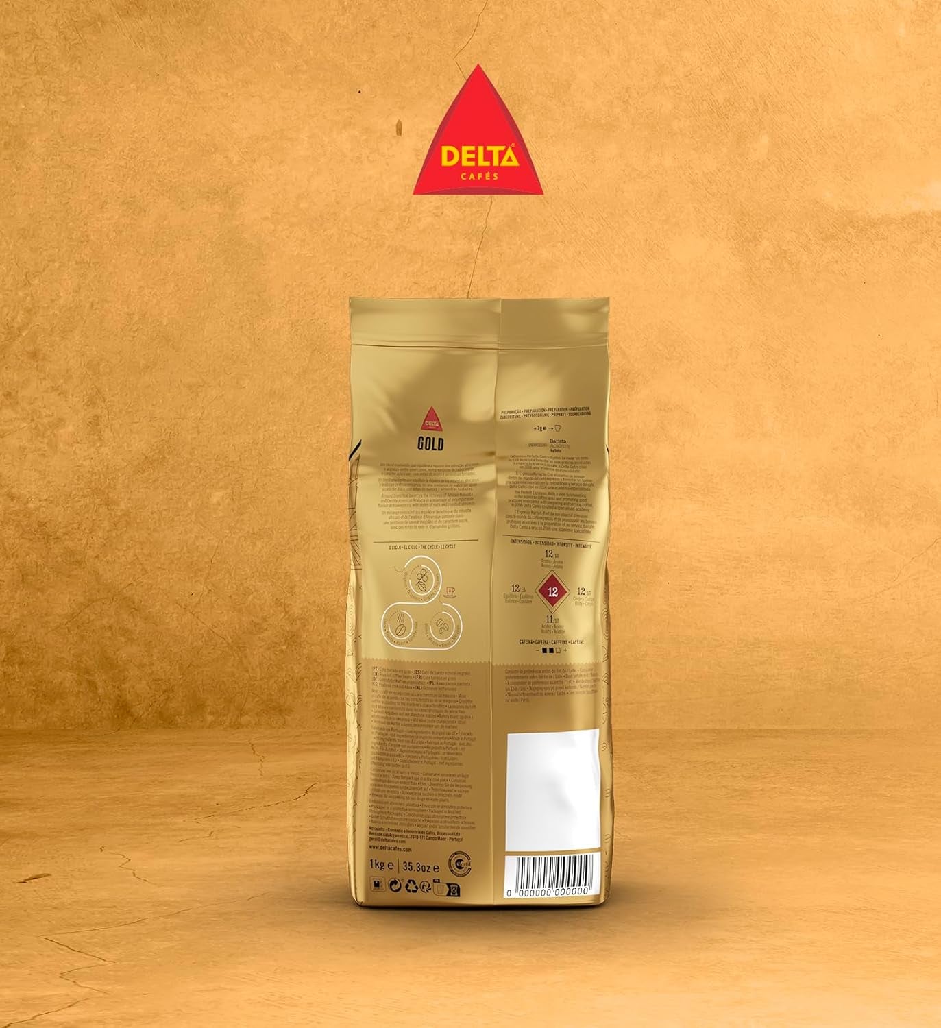 Delta Cafés - Kaffeebohnen Gold - 2 Pakete à 1 kg - Intensität 12 - Vollmundige Arabica-Röstkaffeebohnenmischung - Sehr aromatisch mit Noten von Honig und Reifen Früchten