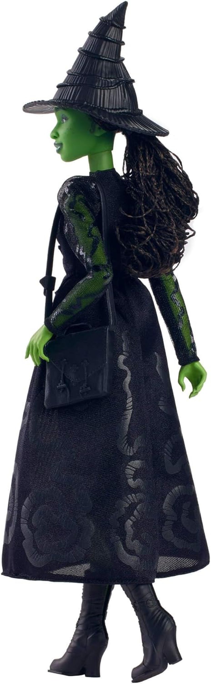 Módní panenka Mattel Wicked Elphaba a doplňky se zelenou pletí, černými vlasy zapletenými do copu, různými možnými pozicemi a rozšiřitelným vzhledem plesových šatů, HXT62, [vícebarevné] panenky Naty Shop