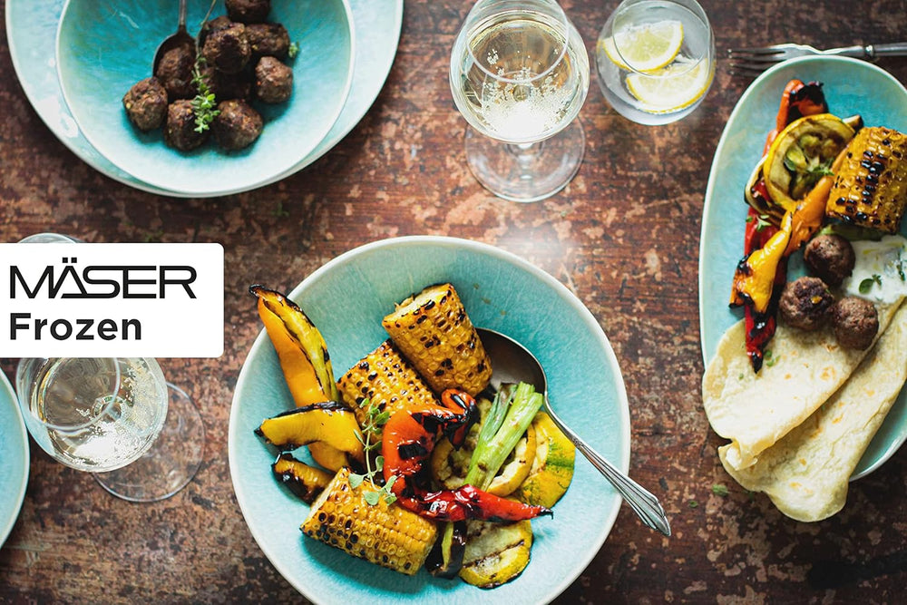 Seria MÄSER Frozen, set de veselă ceramică pentru 4 persoane, serviciu combinat cu 16 piese cu forme organice, serviciu colorat, gresie, verde turcoaz