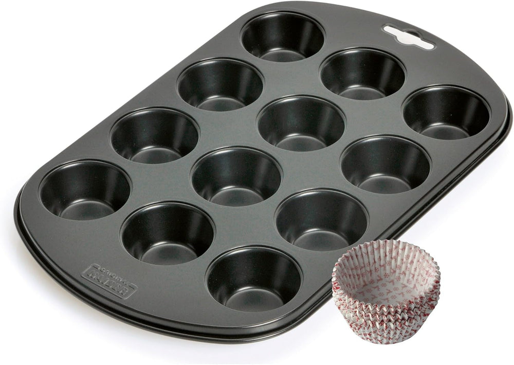 Originální Kaiser Inspiration Muffinform-Set 2-Teilig, Muffinblech Mit Xmas Papierbackförmchen Für 12 Muffins, 38 X 27 Cm, Cupcake Form Antihaftbeschichte, Schwarz Formy a plechy na pečení Naty Shop