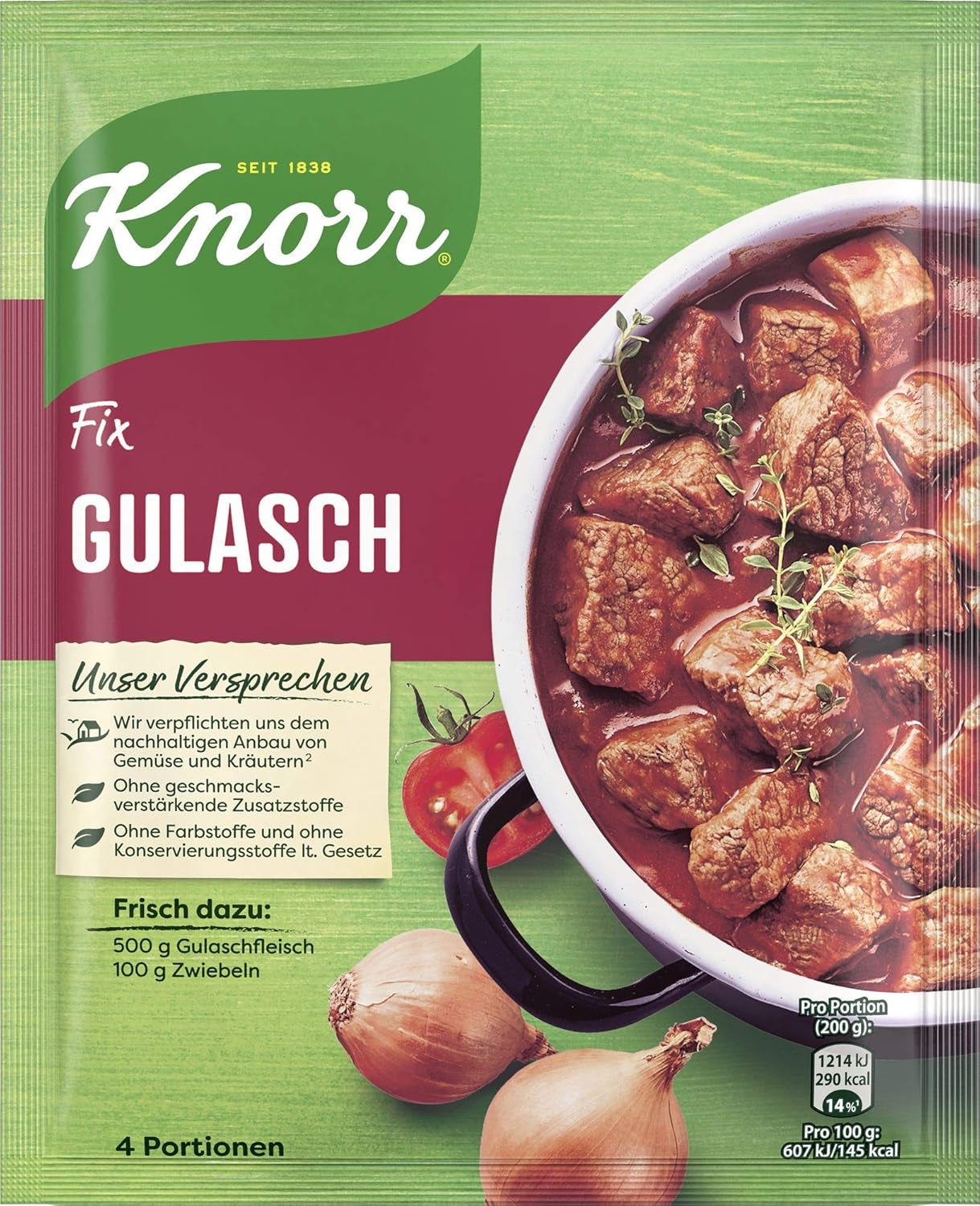 Knorr Fix Würzmischung Paprika-Gulasch für eine leckeres Fleischgericht mit natürliche Ingredient 4 Porce