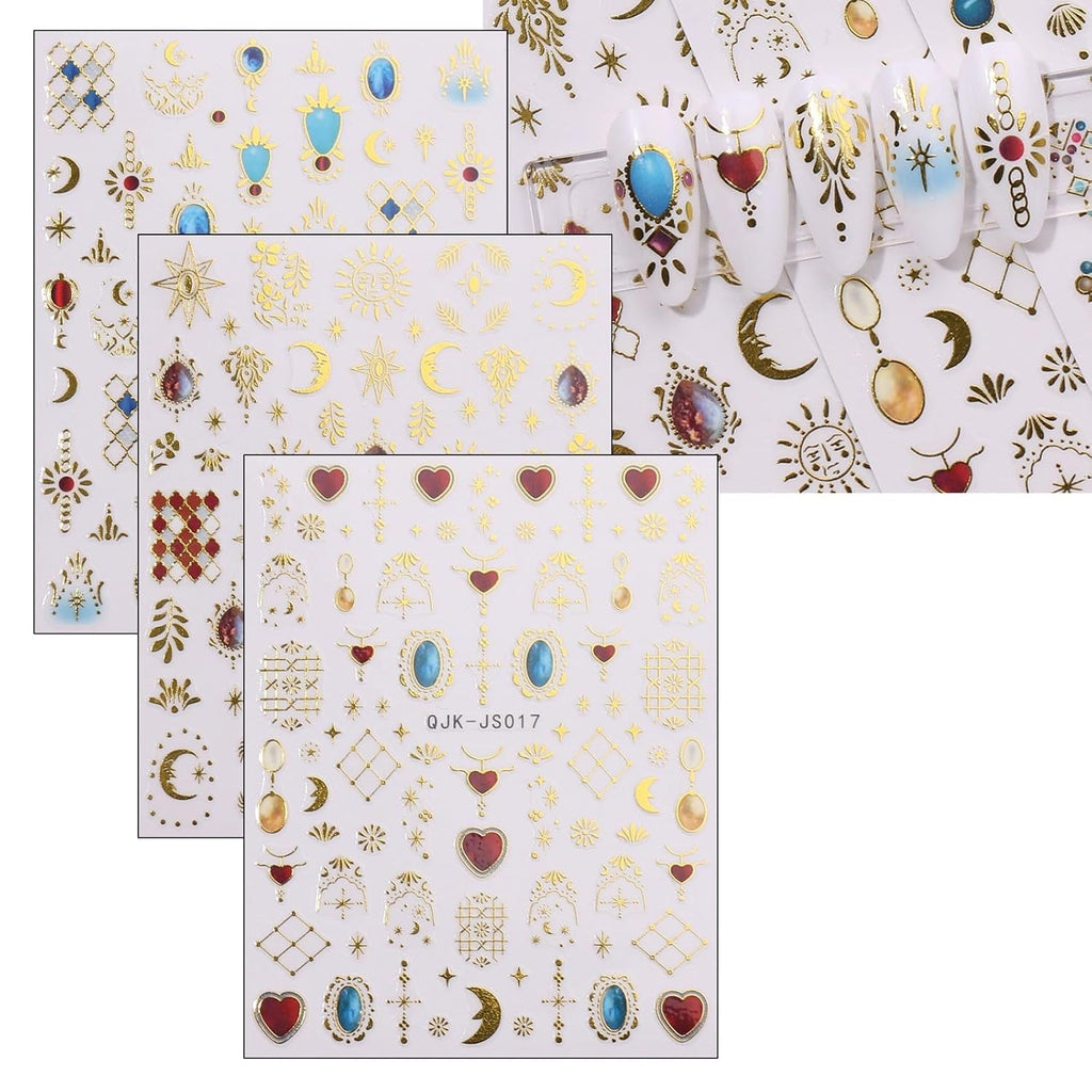 JMEOWIO Nagelsticker Herz Mond Stern 9 Blatt Nail Art Sticker Selbstklebend Nagelaufkleber Bunt Dekoration Nageldesign Zubehör