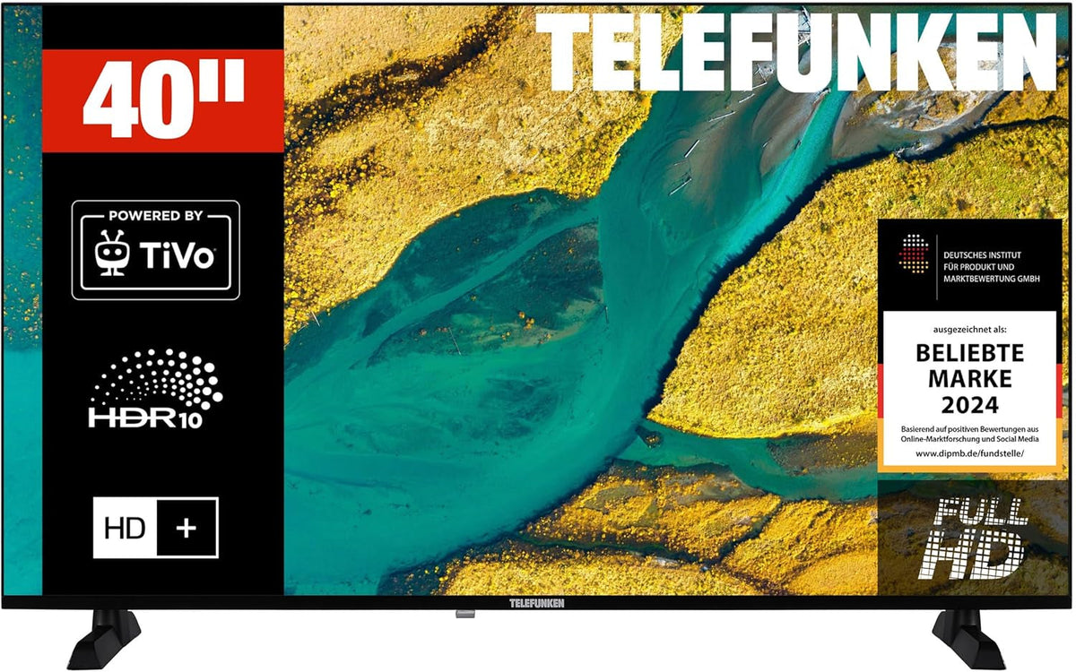 Televizor inteligent TELEFUNKEN de 40 de inci, cu tehnologie TiVo Full HD, HDR TV cu tuner triplu și 6 luni de HD+ incluse, televizor LED XF40TP900S (2026)