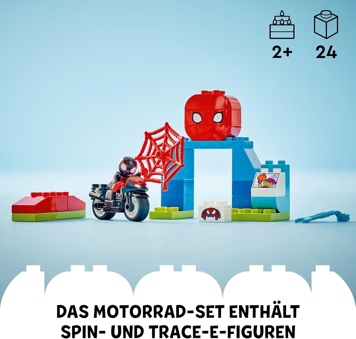 LEGO DUPLO Marvel Spins Motorcycle Adventure, Fantasy Playset pro televizní seriál Spidey a jeho super přátelé, vzdělávací hračka ke stavění a přestavbě pro děti od 2 let 10424 Stavebnice Besuche den LEGO-Store