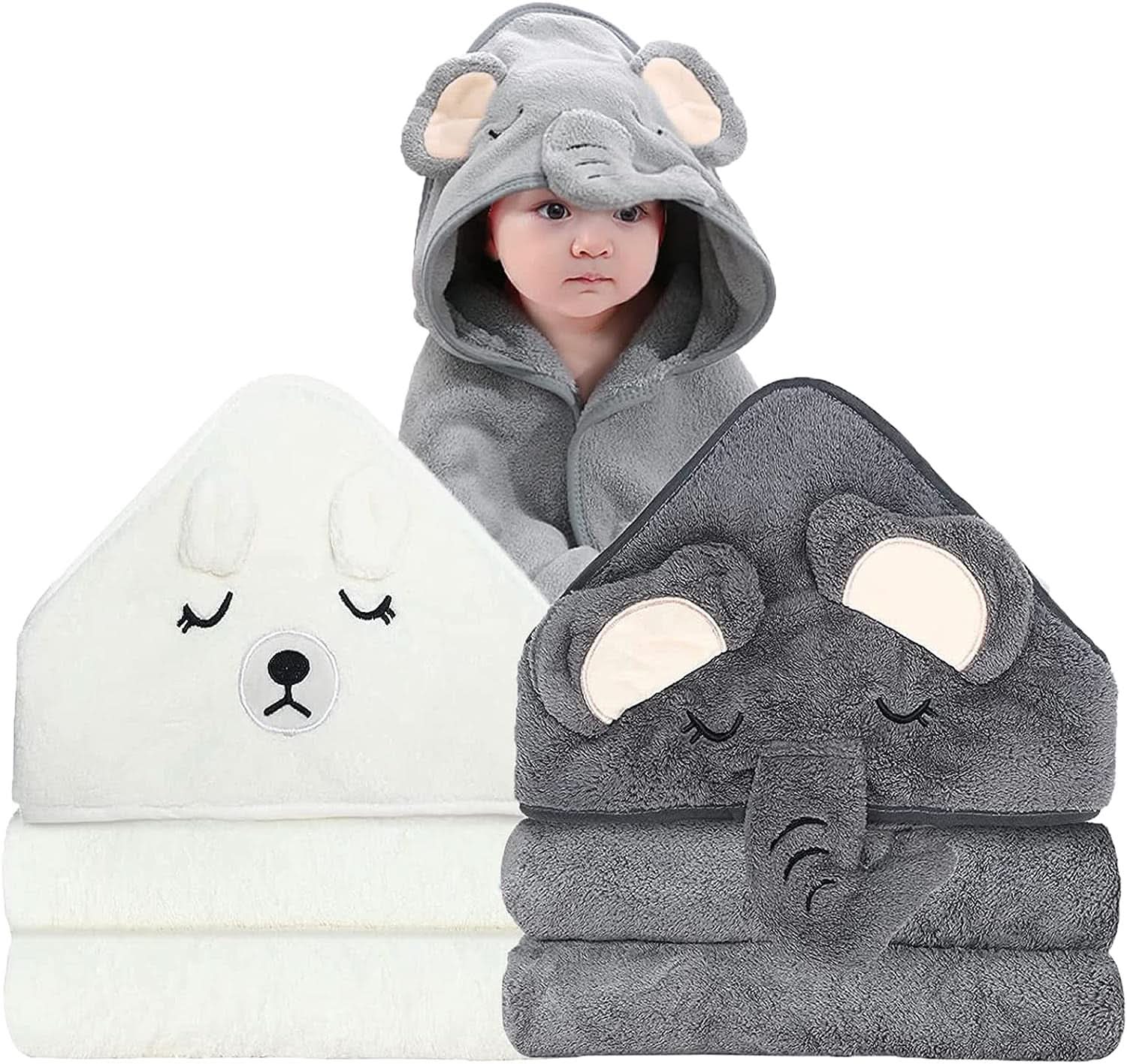 Balení 2 osušek s kapucí 80 x 80 cm matka a dítě Naty Shop Elephant Bear